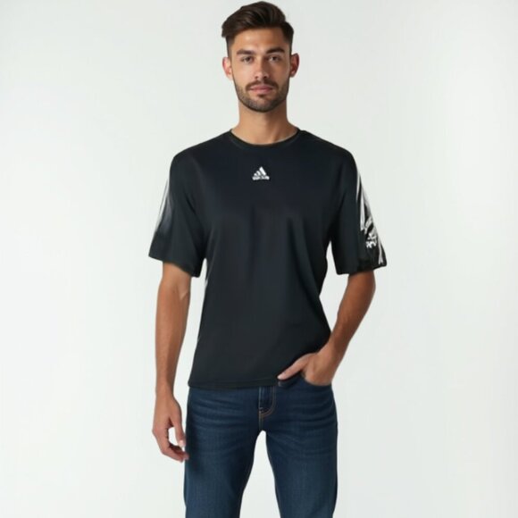 ❤️ Adidas Messi Black Short Sleeve Tee with Classic Stripes S - Picture 1 of 11